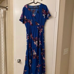 Floral Print Surplice Ruffle Hem Dress